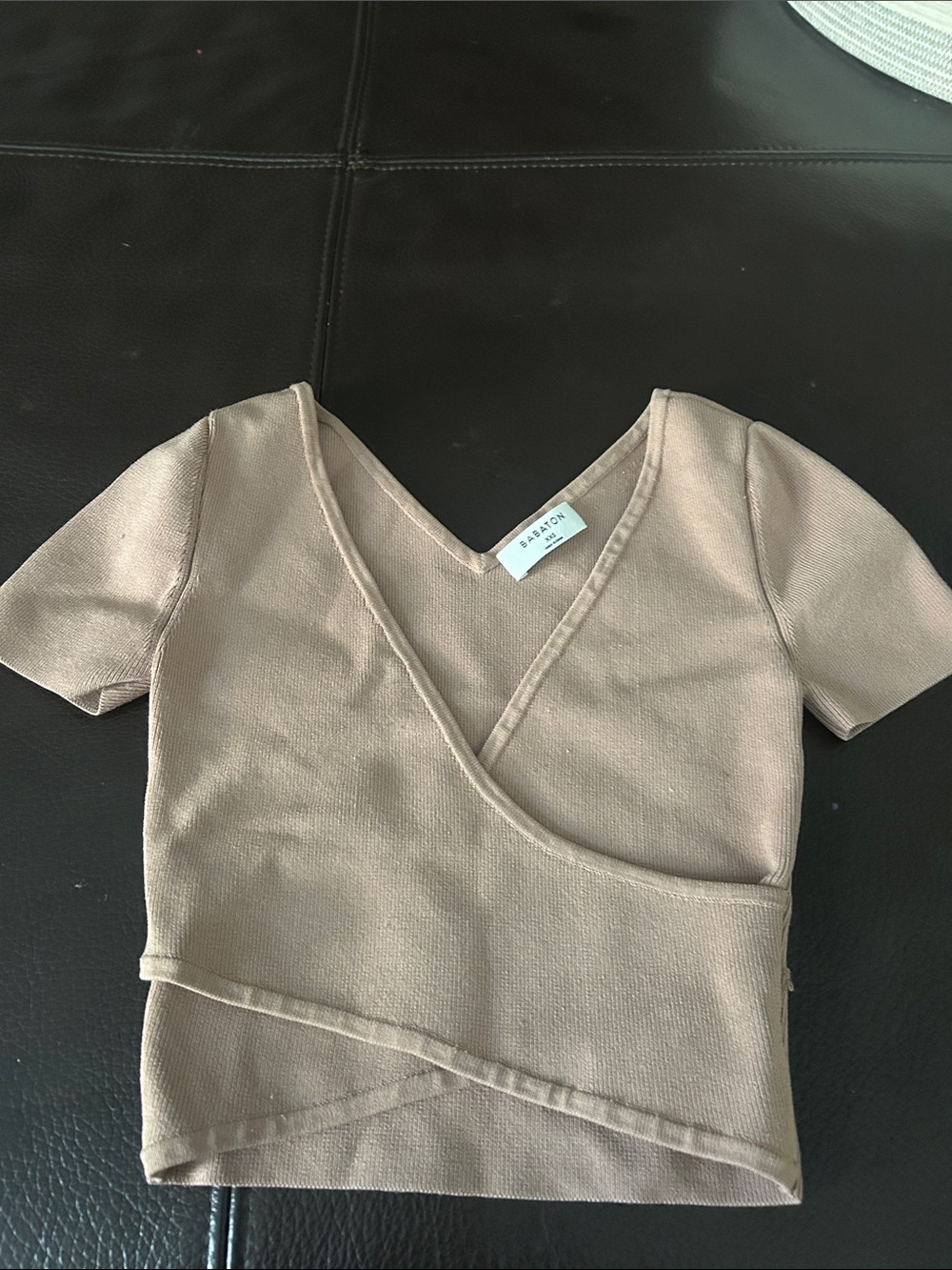 Babaton Neutral Taupe Wrap Crop Top